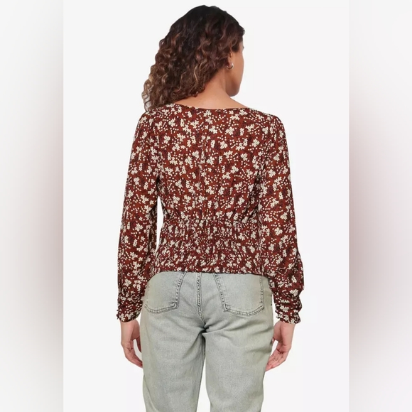 A&F Long-Sleeve Brown Floral Button-Through Crop Top, S - Picture 4 of 5